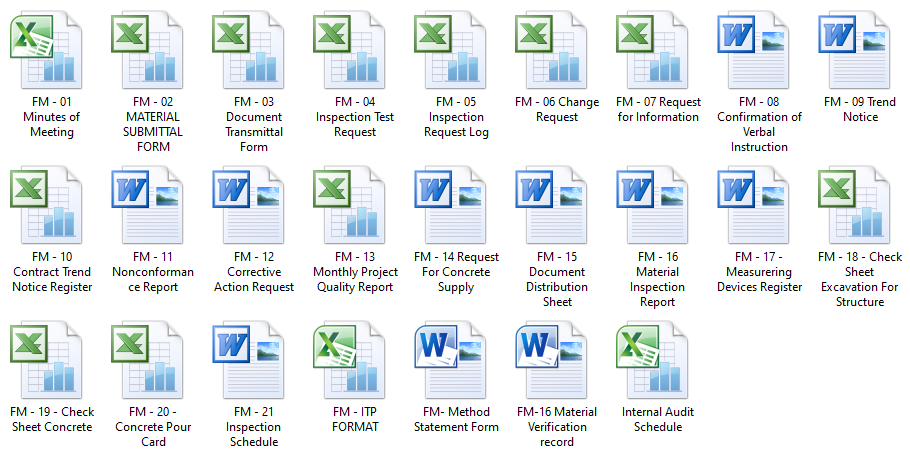 project quality plan attachments files and forms